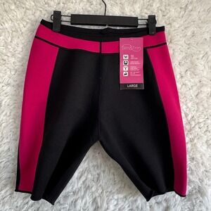 Slim & Trim Neoprene Shorts Pink Black Women's Exercise Fitness Size Large L NWT
